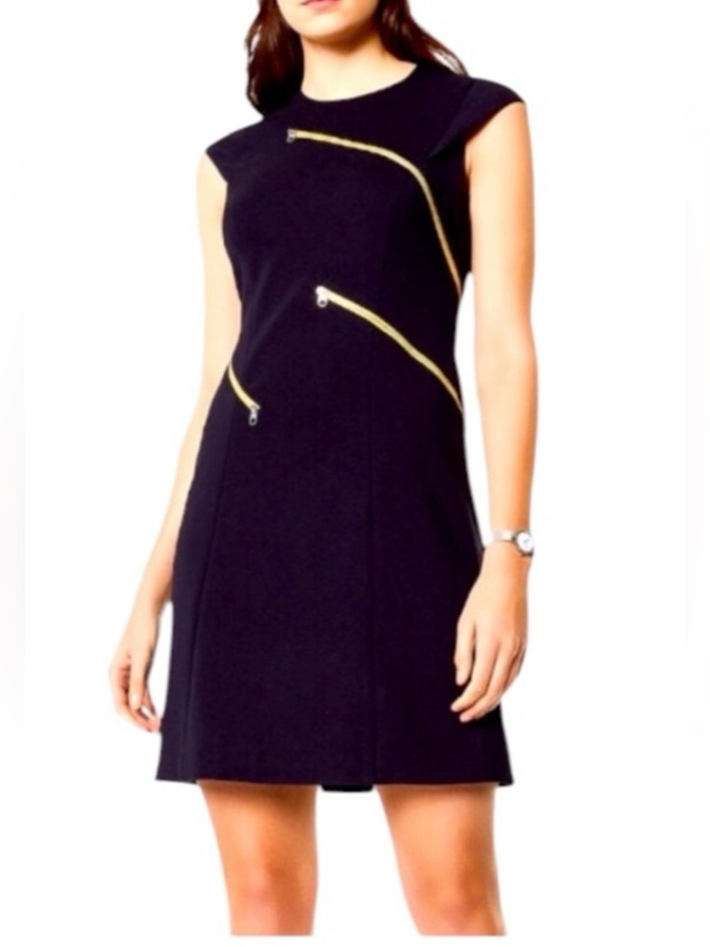 KAREN MILLEN size 6 Dark Navy Ponte with Zipper details special occasions dress